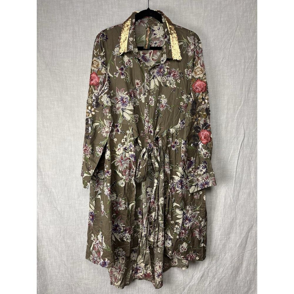 Aratta Spectacular Kimono Duster • Floral • Sequin Embroidery• Large